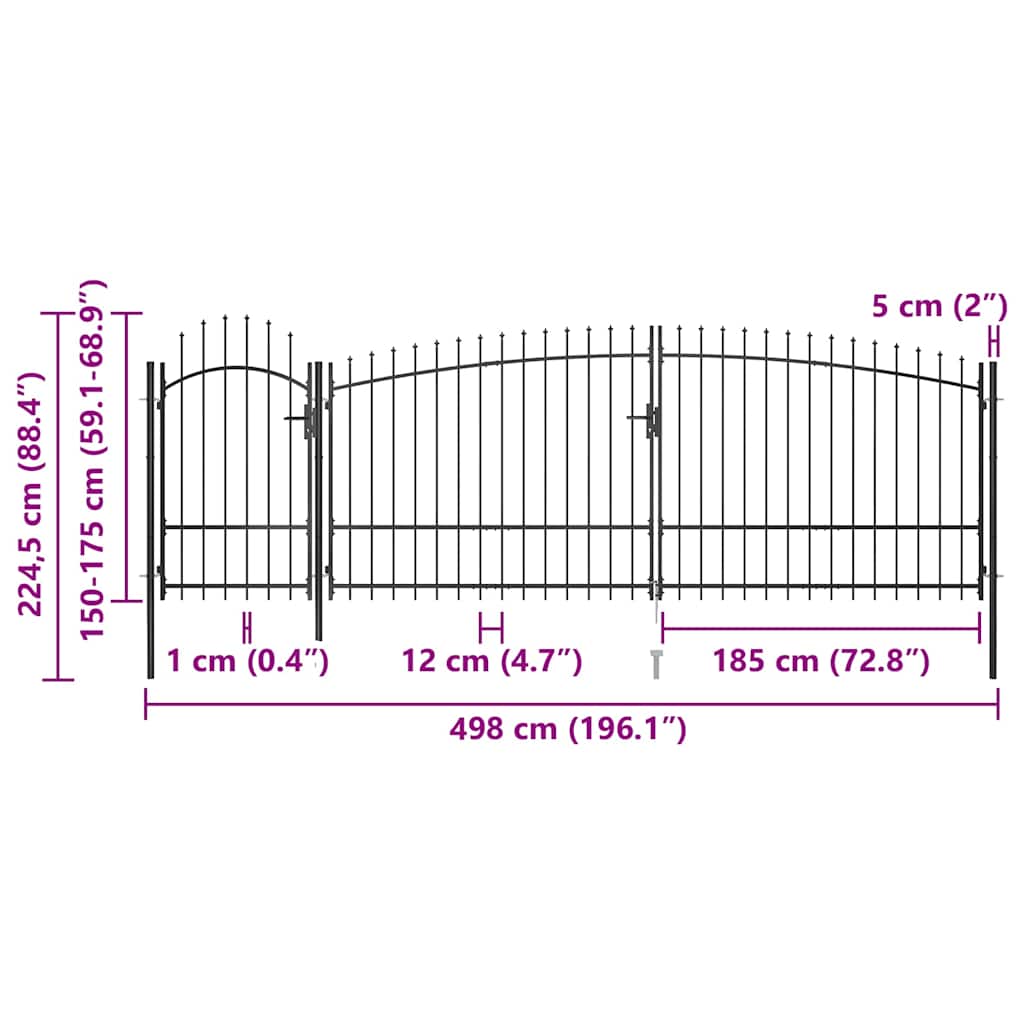 Garden Fence Gate Woerden with Spear Top 5x1.75 m Black
