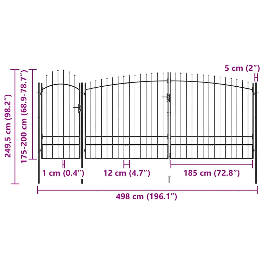 Garden Fence Gate Woerden with Spear Top 5x1.95 m Black