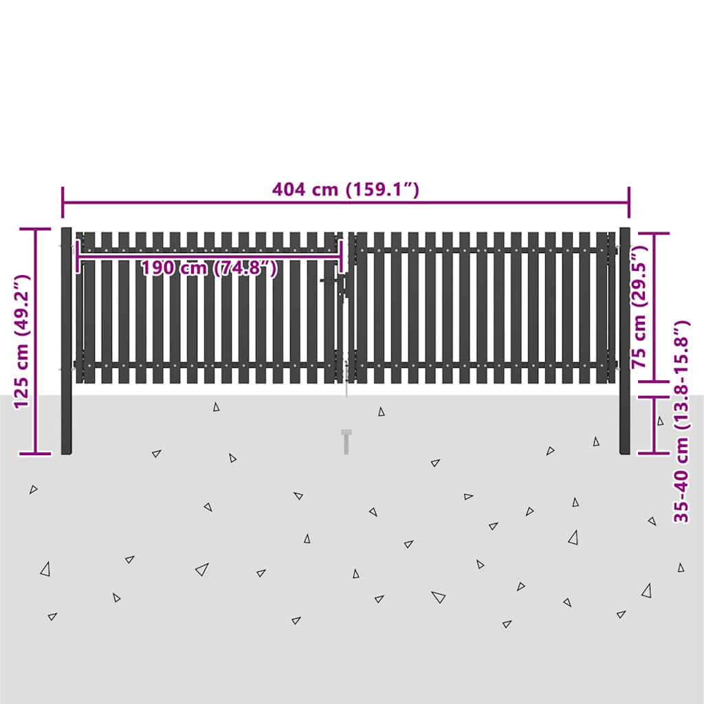 Garden Fence Gate Steel 400x75 cm Anthracite