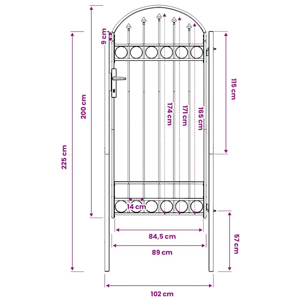 Fence gates ASSEN 100 x 250 cm Powder-Coated Steel Lockable