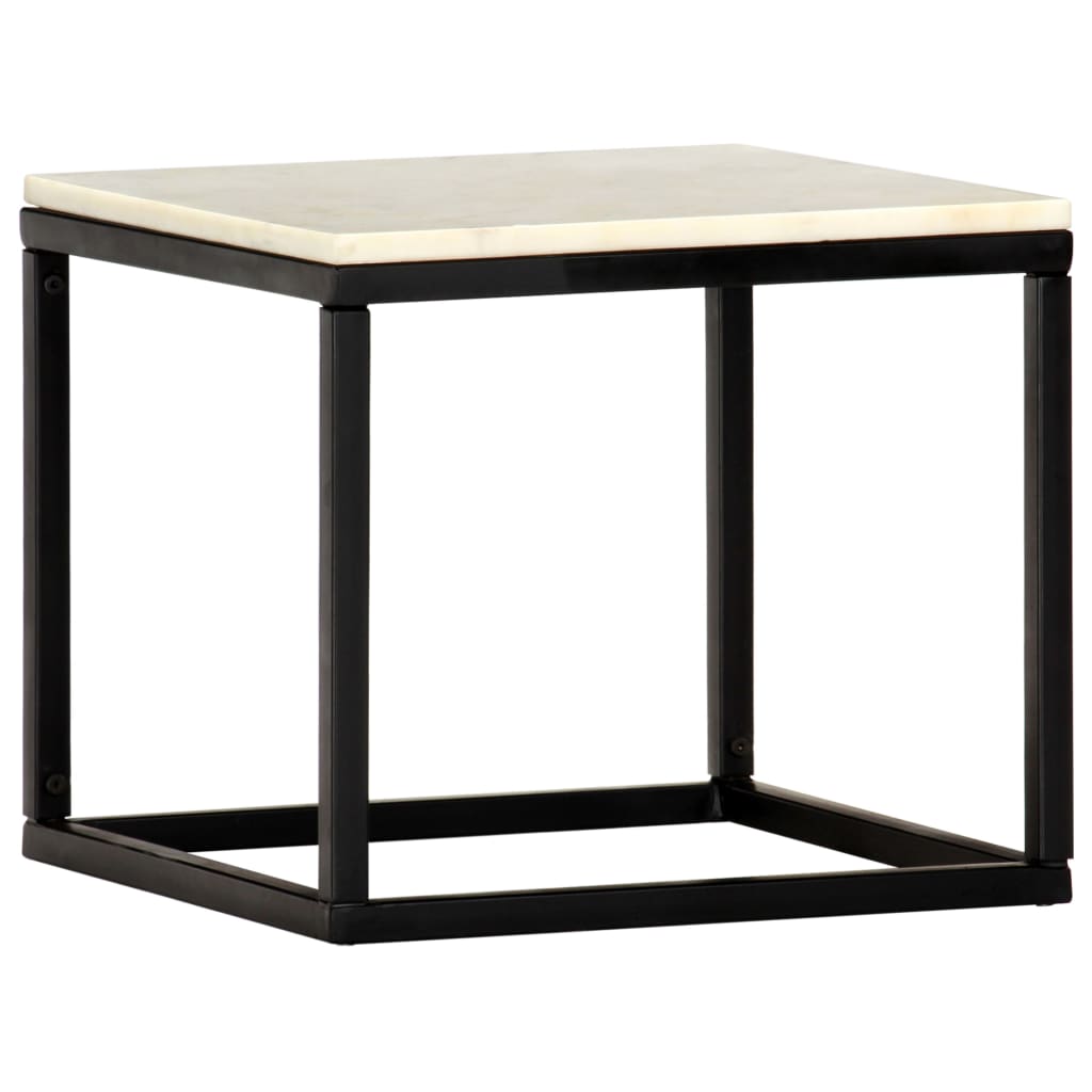 Coffee Table White 15.7"x15.7"x13.8" Real Stone with Marble Texture