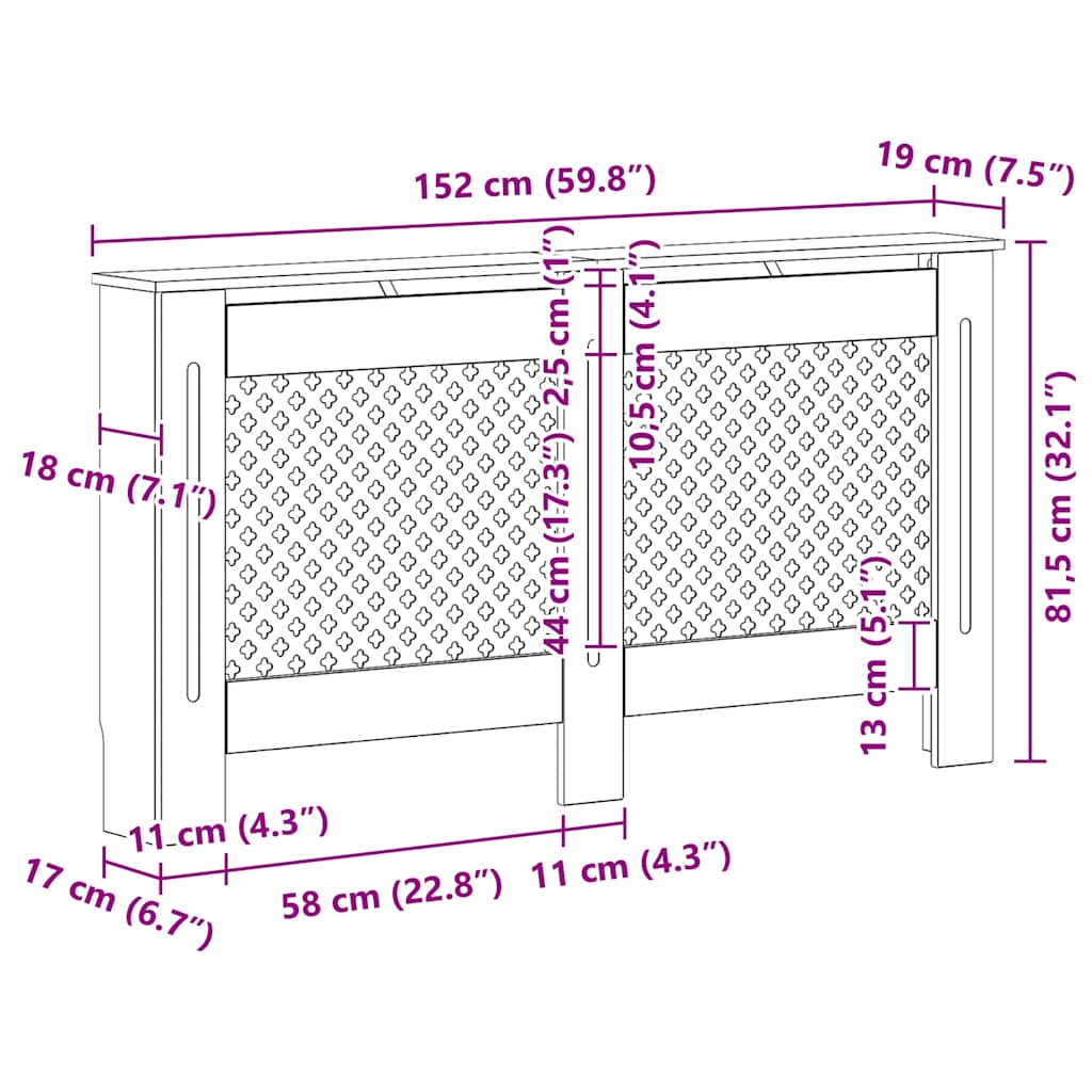 Radiator Covers 2 pcs White 152x19x81.5 cm MDF