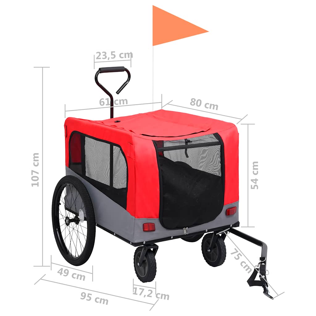 Pet Bike Trailer | Red and Grey | Oxford fabric, steel, metal board