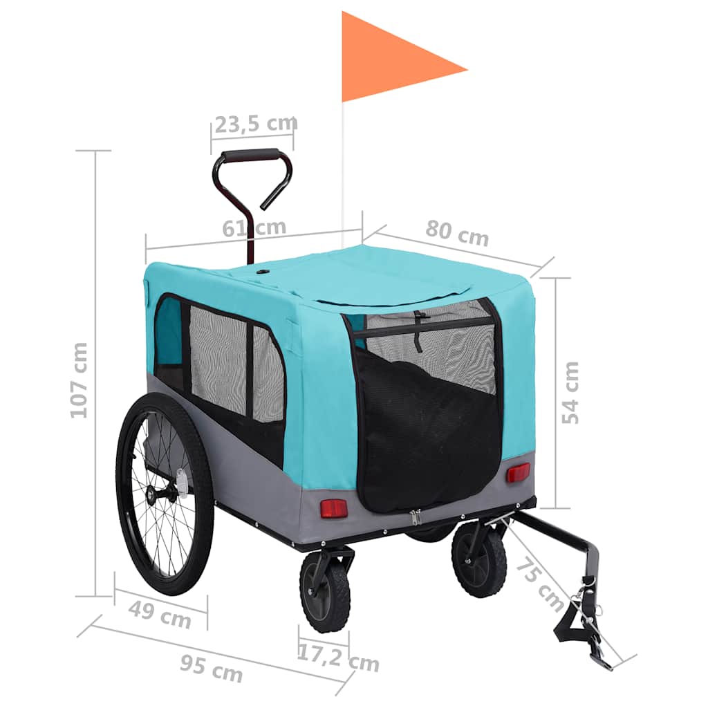 Pet Bike Trailer | Blue and Grey | Oxford fabric, steel, metal board