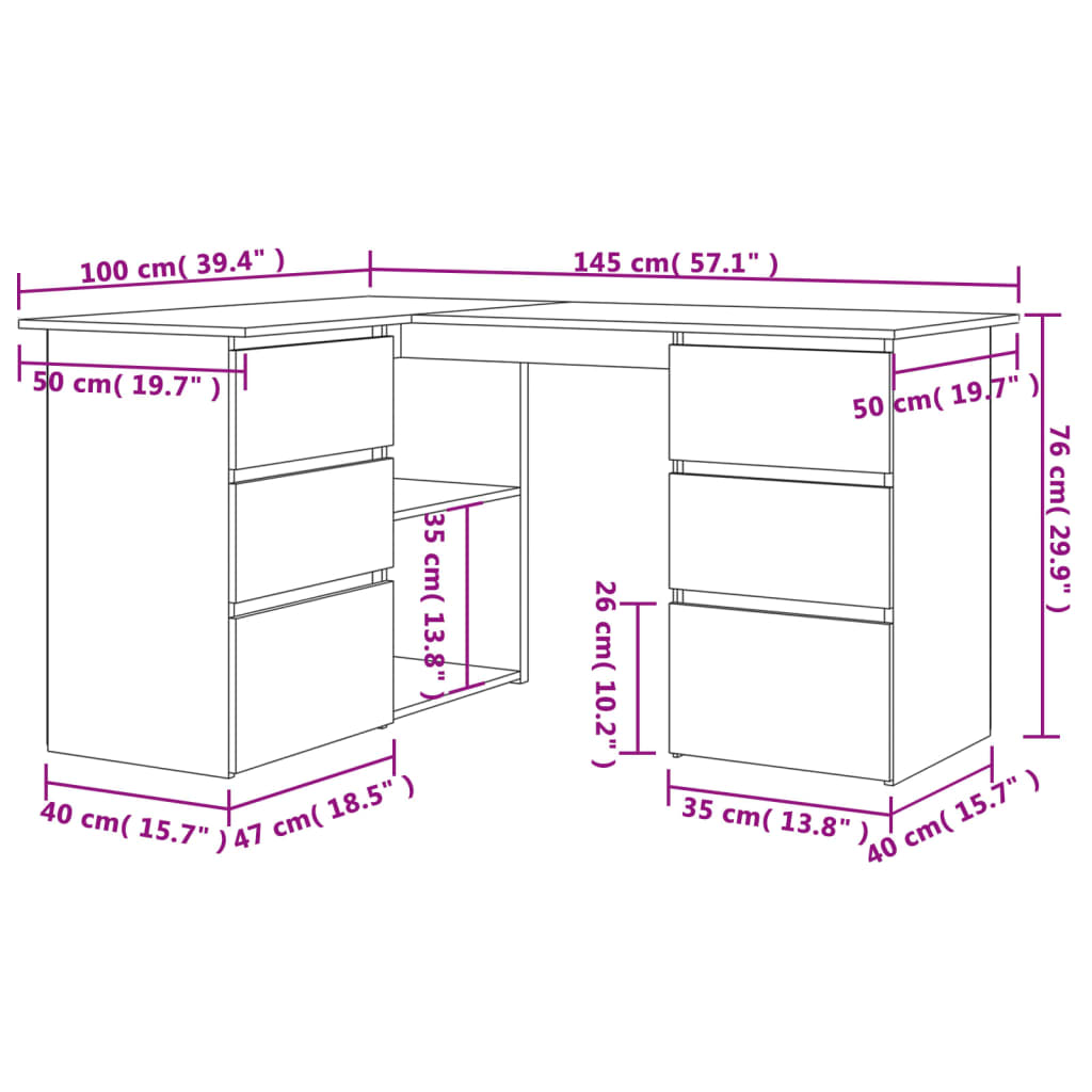 Corner Desk | Concrete Grey | Engineered Wood | 145 x 100 x 76 cm