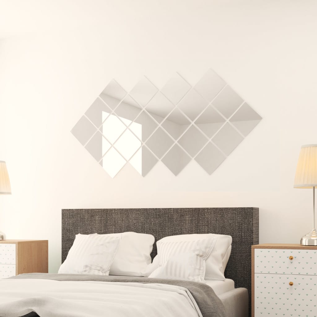 Mirror Tiles | Set of 48 | Glossy Finish | Glass | 15 x 15 cm each