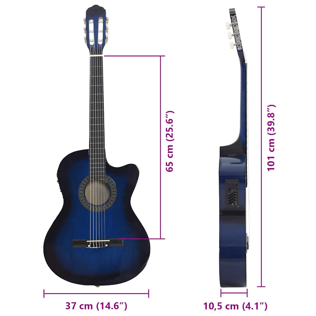 12 Piece Western Guitar Set with Equalizer and 6 Strings Blue