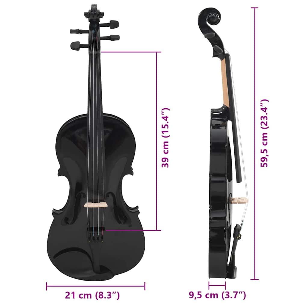 70143 vidaXL Violin Full Set with Bow and Chin Rest Black 4/4
