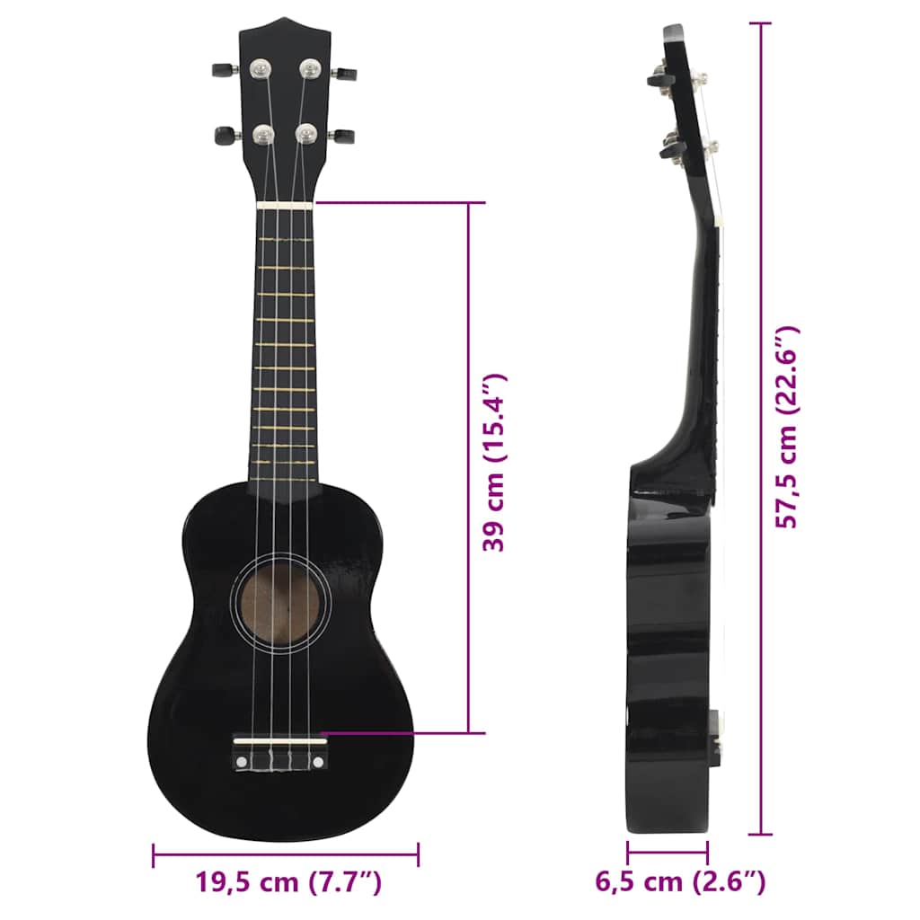 Soprano Ukulele Set with Bag for Kids Black 23"