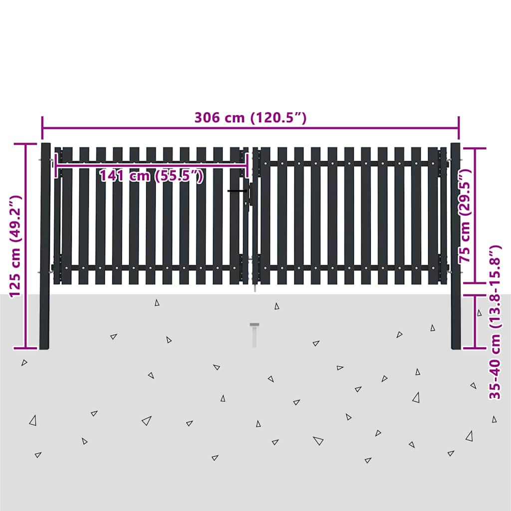 Double Door Fence Gate Steel 300x75 cm Anthracite