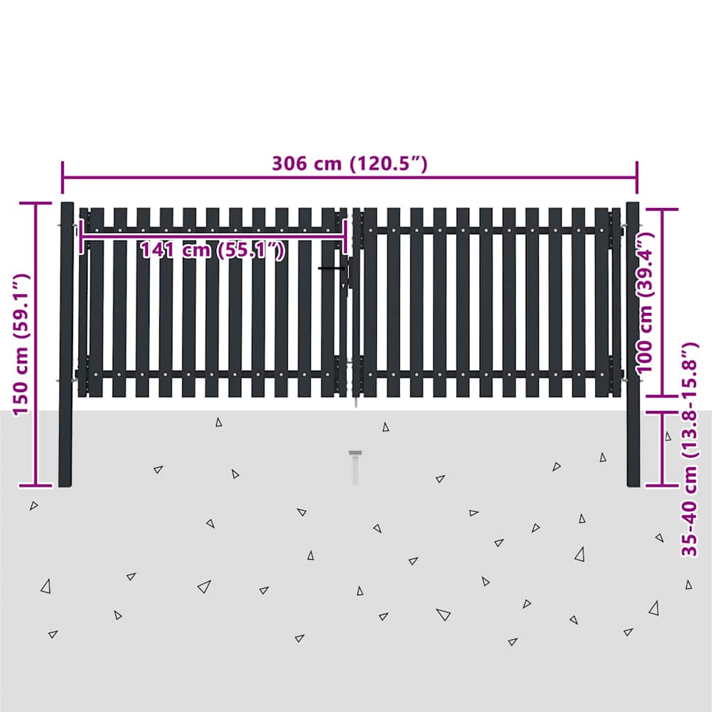 Double Door Fence Gate Steel 300x100 cm Anthracite