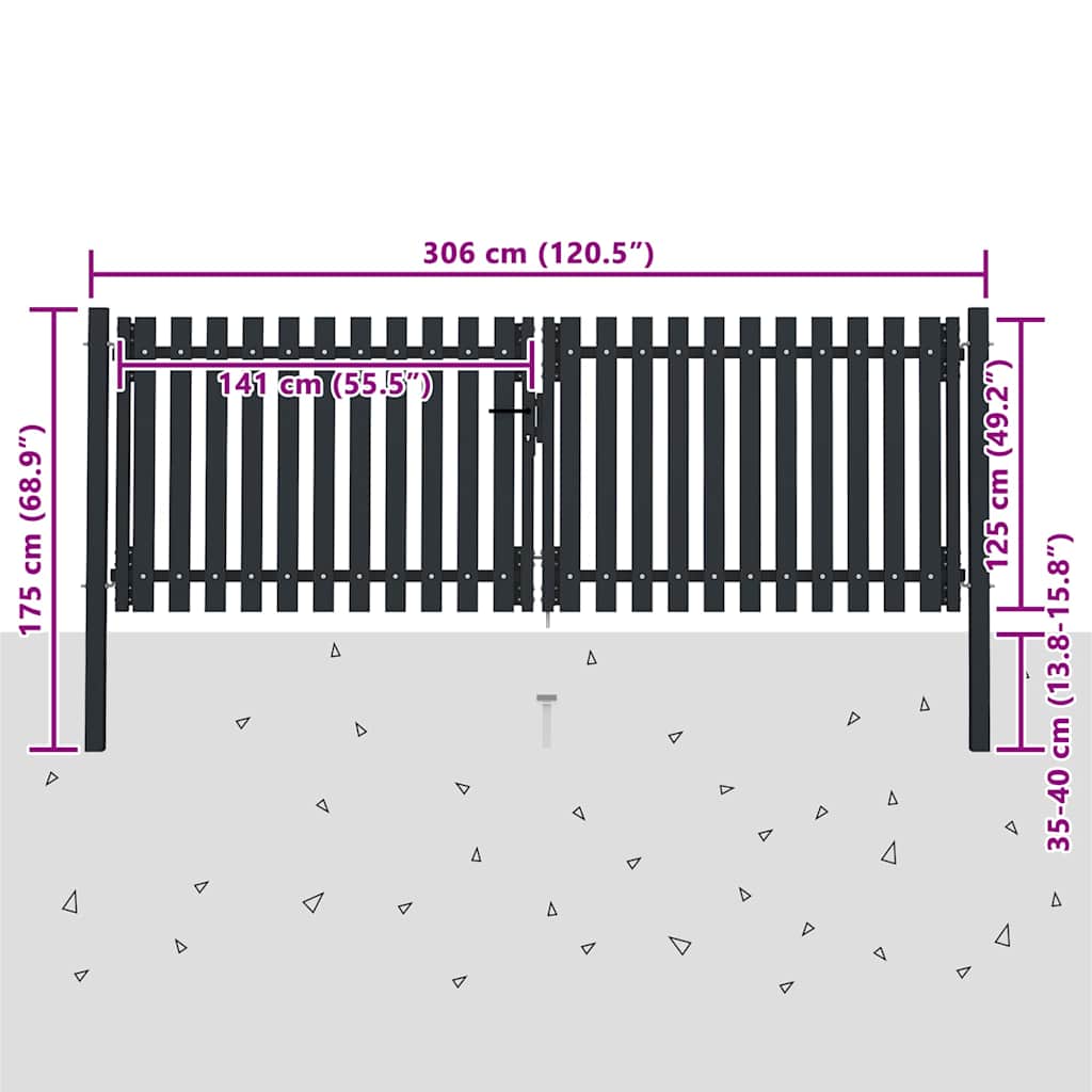 Double Door Fence Gate Steel 300x125 cm Anthracite