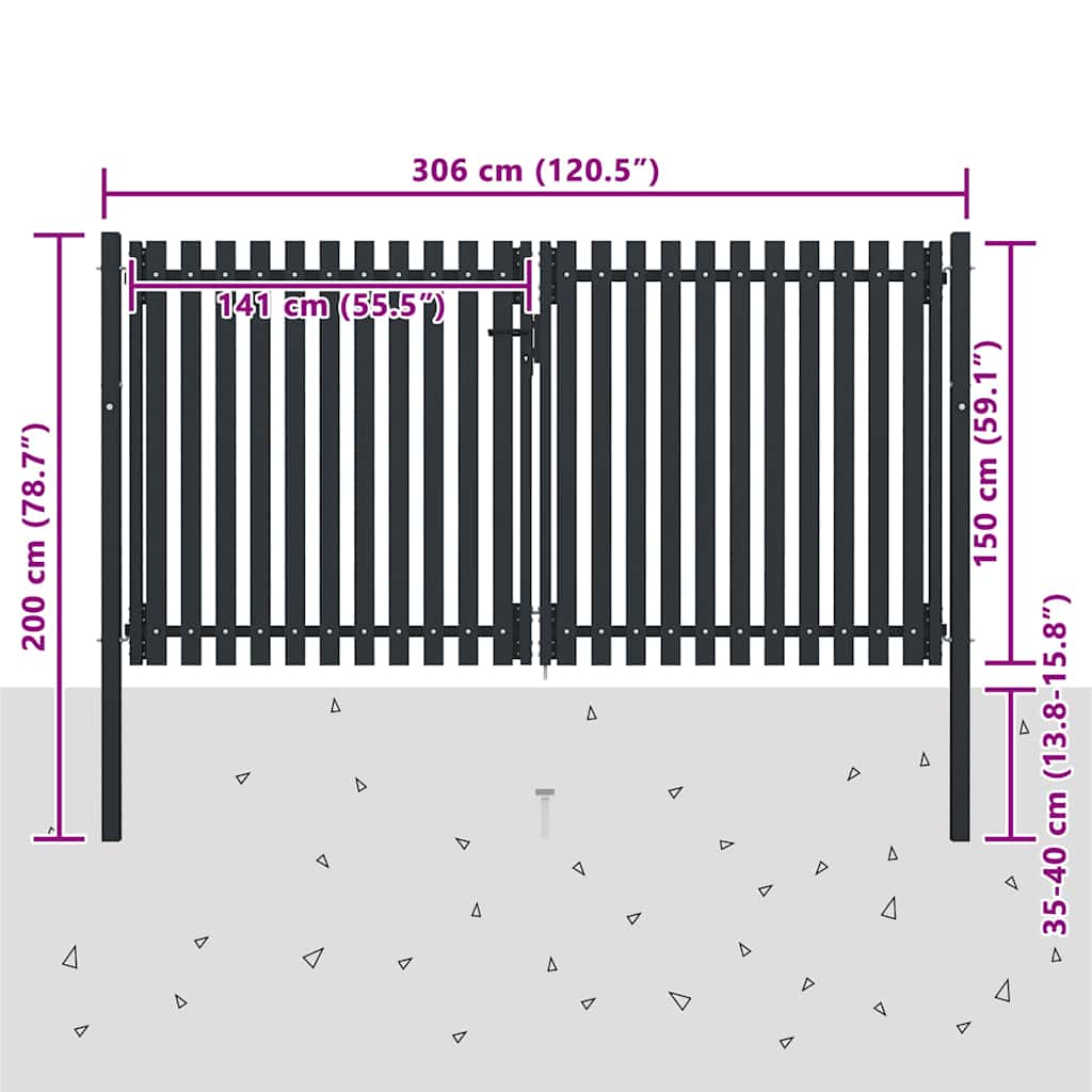 Double Door Fence Gate Steel 300x150 cm Anthracite