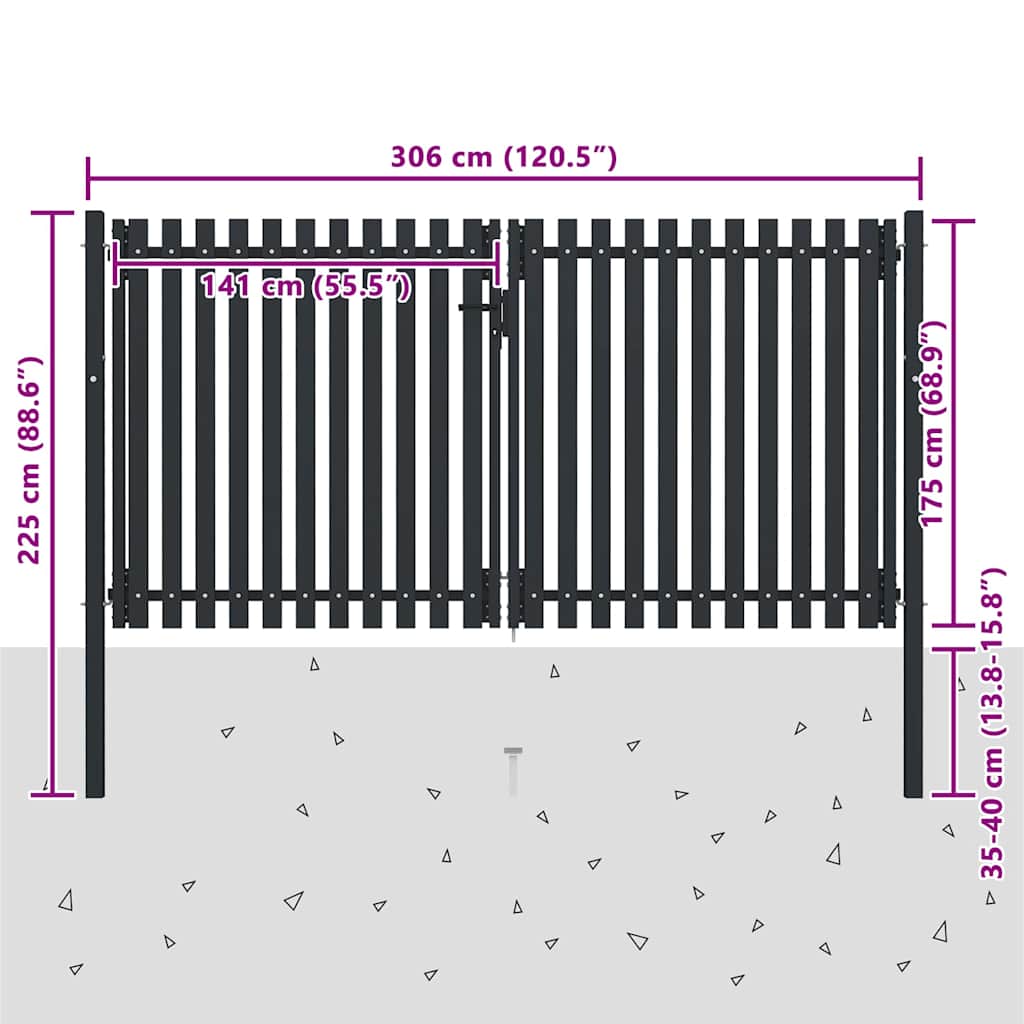 Double Door Fence Gate Steel 300x175 cm Anthracite