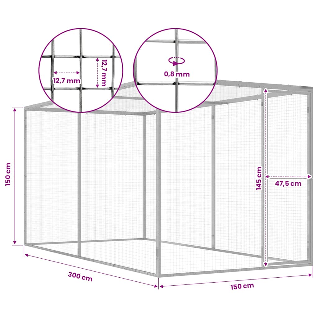 Cat Cage 3x1.5x1.5 m Galvanised Steel