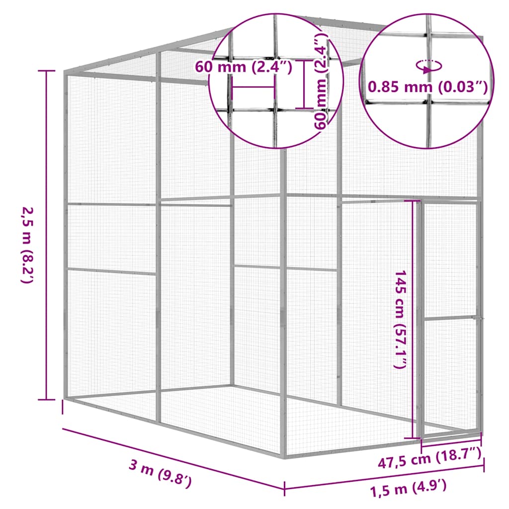 Cat Cage | Silver | Galvanised steel | Large | Durable | Cat Cage