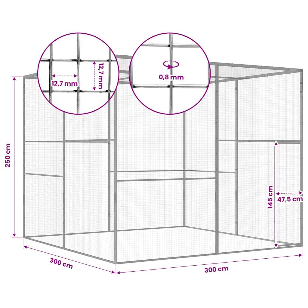 Cat Cage | Silver | Galvanised Steel | Large | Cage | Rectangular