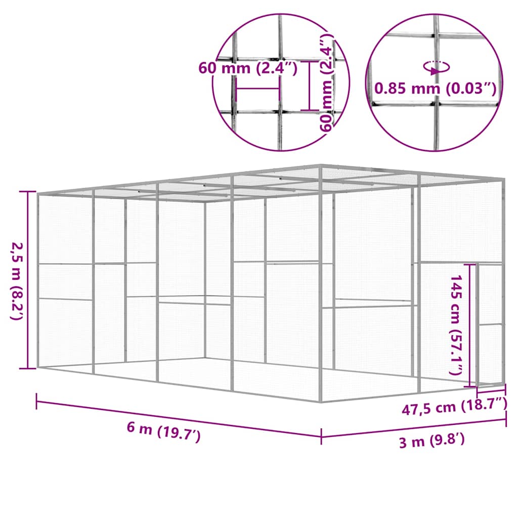 Cat Cage 6x3x2.5 m Galvanised Steel