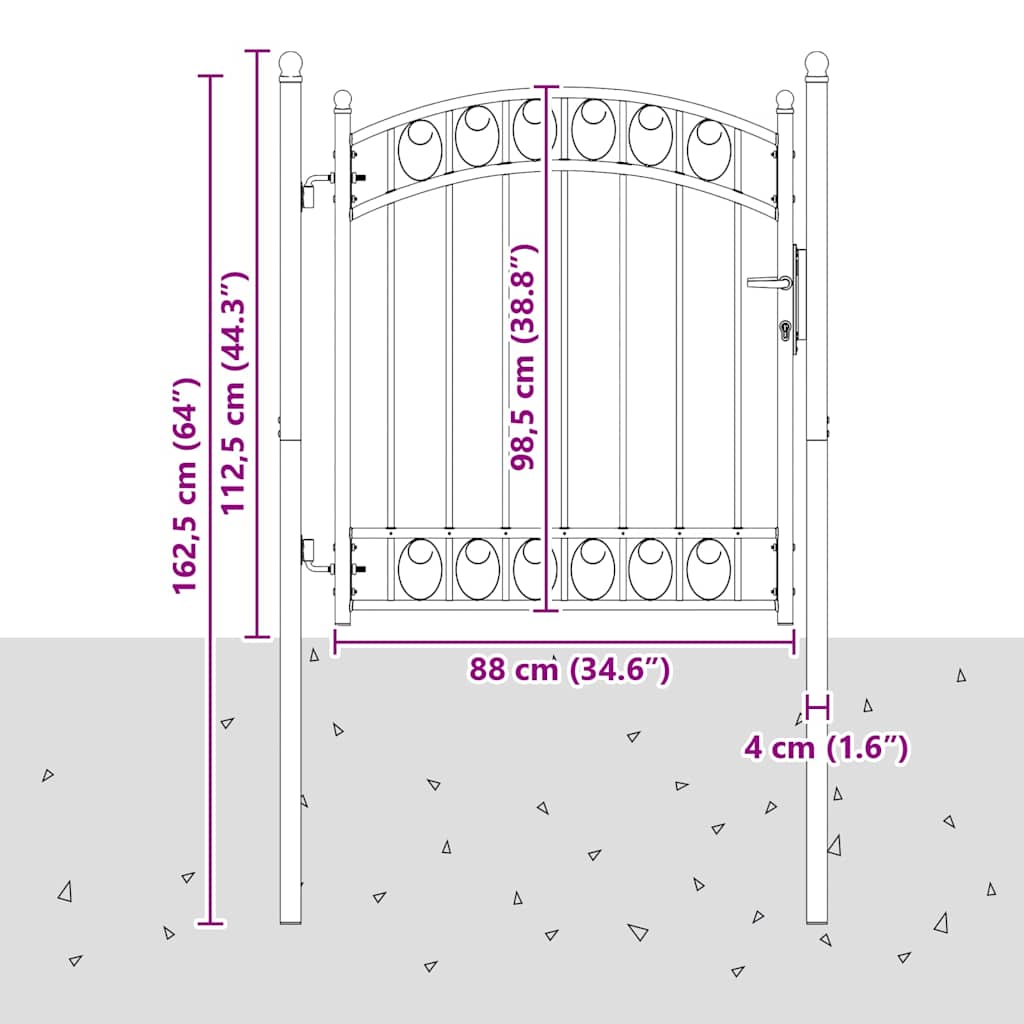 Fence Gate "EMMEN" with Arched Top Steel 100x98,5 cm Black