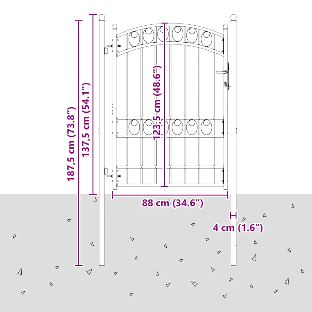 Fence Gate "EMMEN" with Arched Top Steel 100x123,5 cm Black