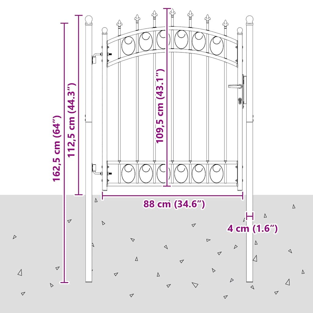 146379 vidaXL Fence Gate "EMMEN" with Spikes Steel 103x109,5 cm Black