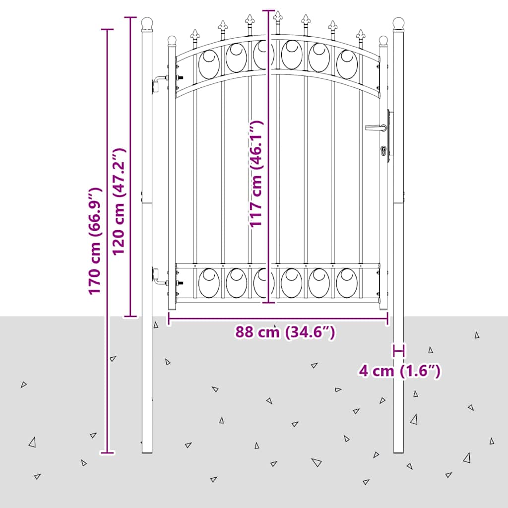 146380 vidaXL Fence Gate "EMMEN" with Spikes Steel 103x117 cm Black