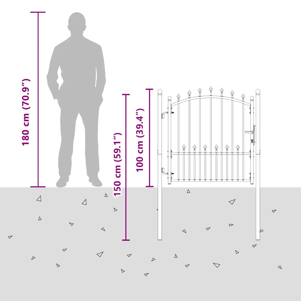Fence Gate EMMEN with Spikes Steel 104x97 cm Black
