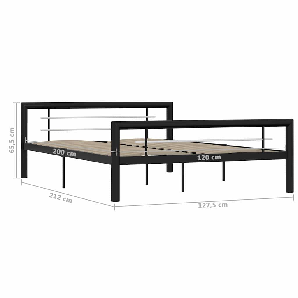 Bed Frame without Mattress Black and White Metal 120x200 cm
