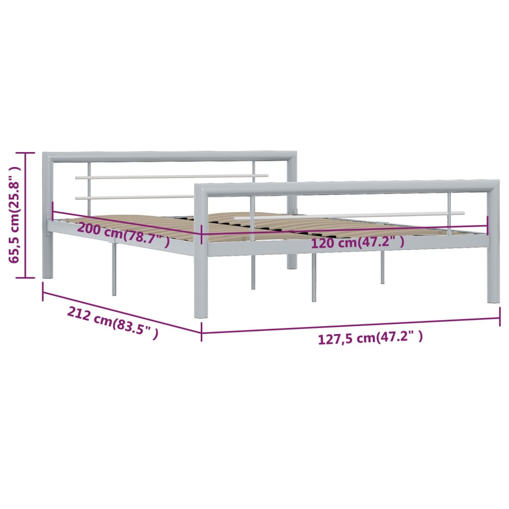 Bed Frame | Grey and White | Metal | 120x200cm | Durable | Bed Frame