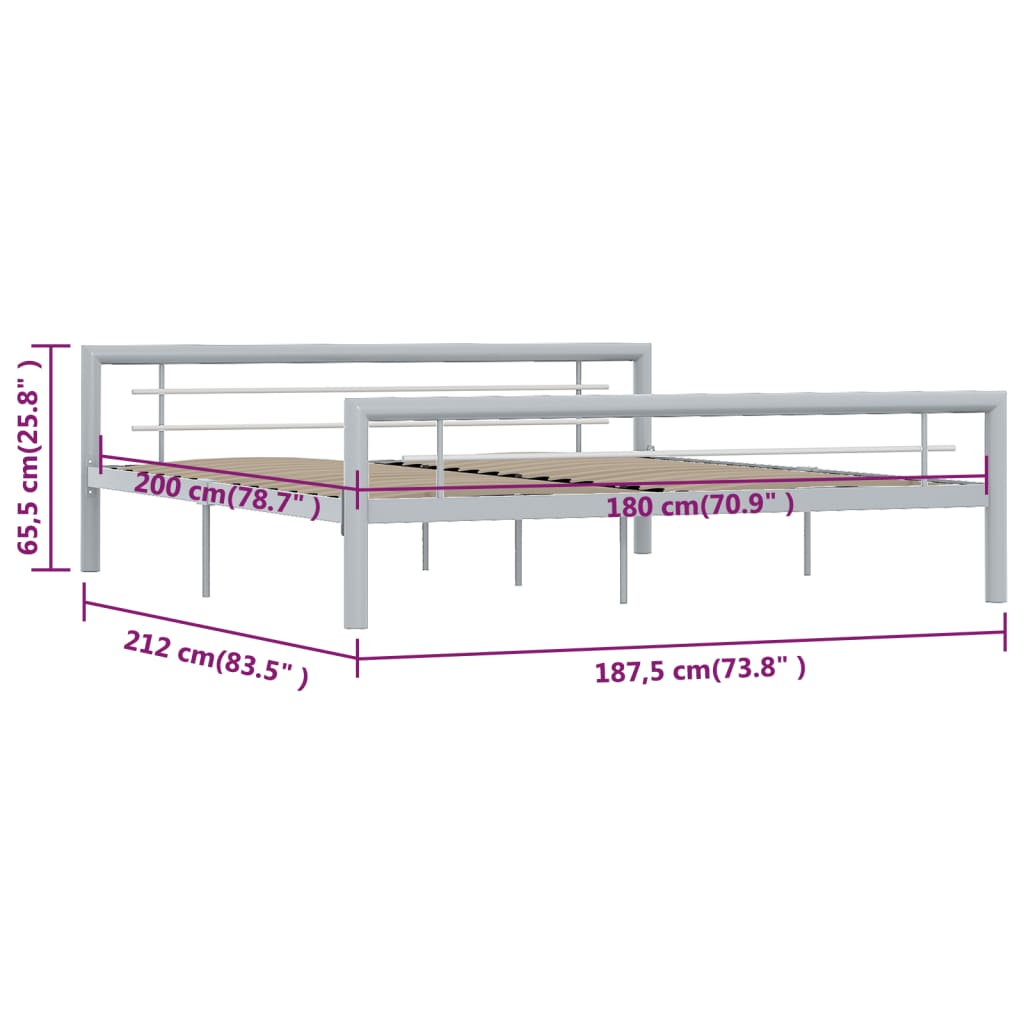 Bed Frame | Grey and white | Metal | Super King | Durable | Bed Frame