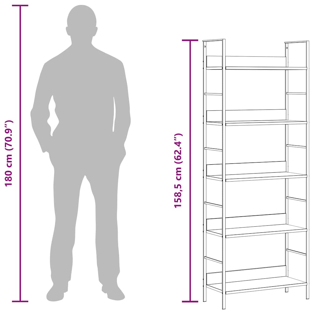 Shelf Cabinet | Black | Engineered Wood | 60x27.6x158.5 cm