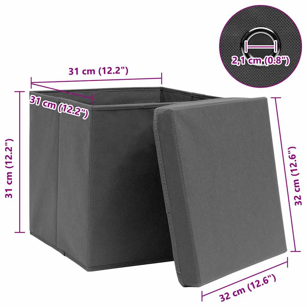 Storage Box | Set of 4 | Grey | Non-woven fabric (100% polyester)