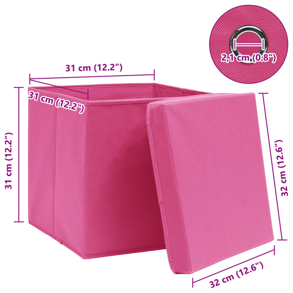 Storage Boxes with Lids 4 pcs Pink 32x32x32 cm Fabric