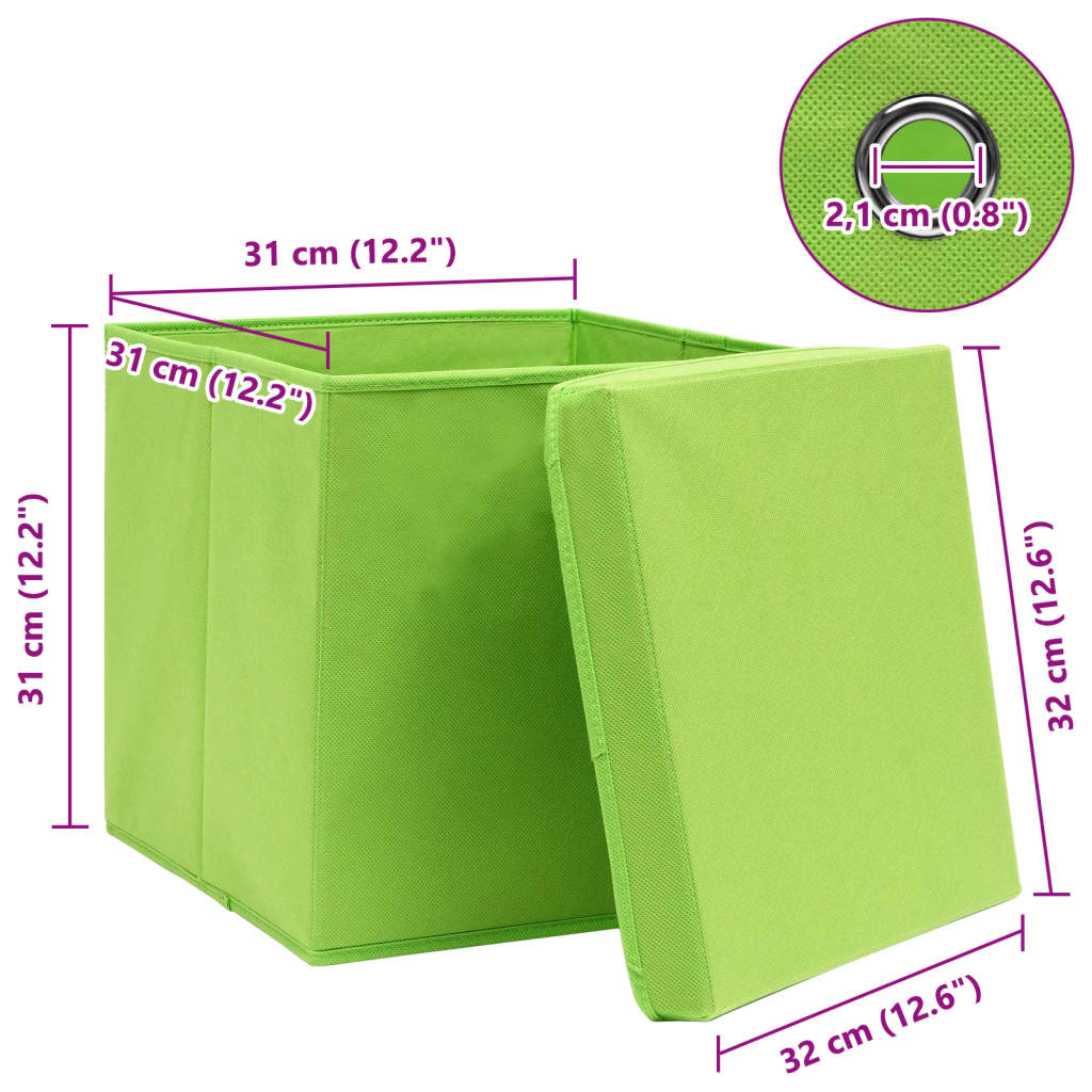 Storage Box | Set of 4 | Green | Non-woven fabric | Medium | Foldable
