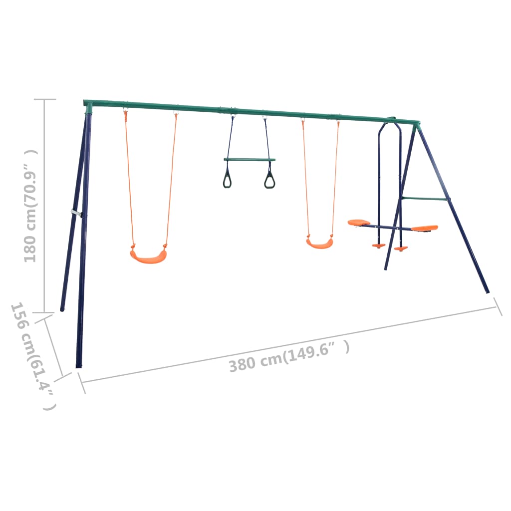 Swing Set | Blue, Green, Orange | Steel and Plastic | Large | Durable