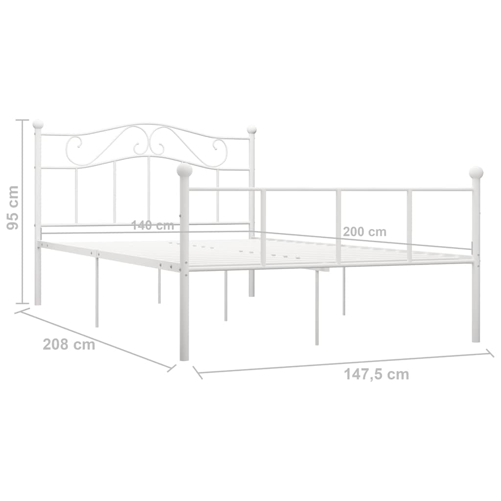 Bed Frame without Mattress White Metal 140x200 cm
