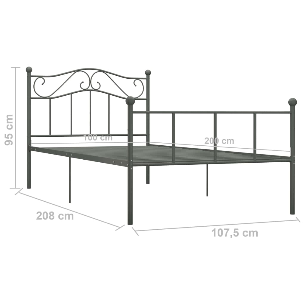 Bed Frame | Grey | Metal | Single | Durable | Bed Frame | Rectangular