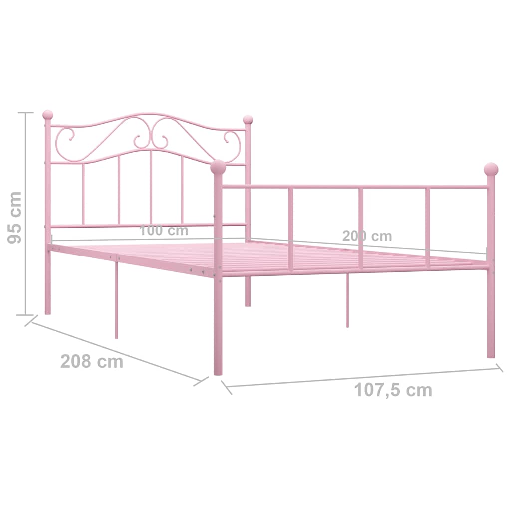 Bed Frame | Pink | Metal | Single | Durable | Bed Frame | Rectangular