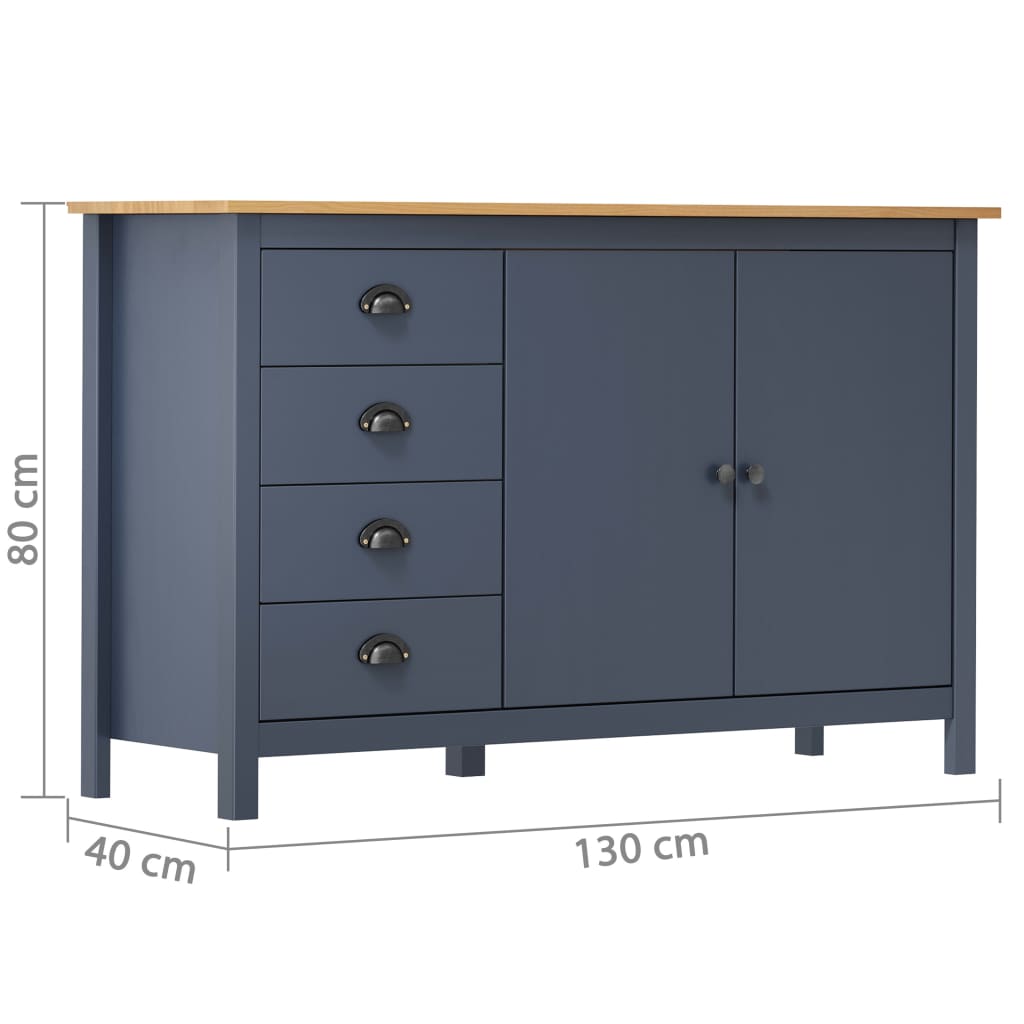 Sideboard Hill Grey 130x40x80 cm Solid Pine Wood