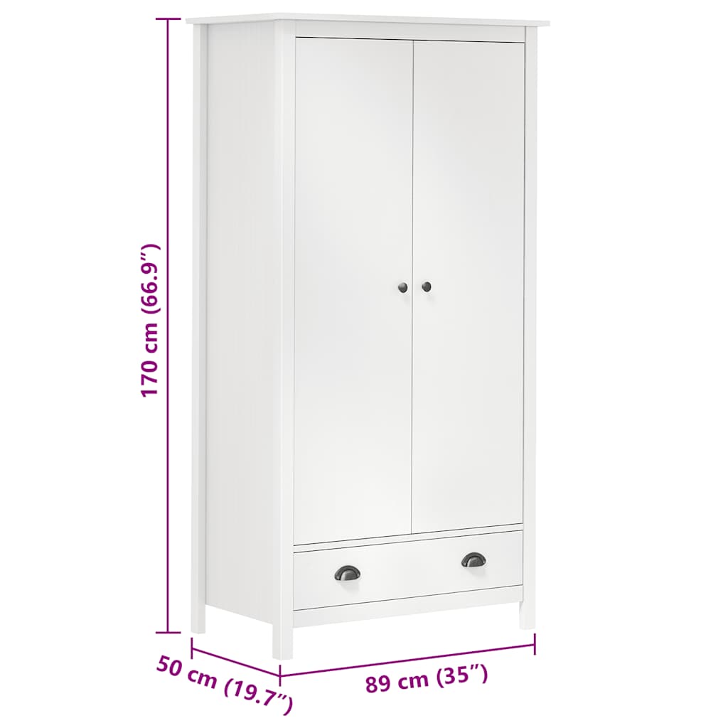 Wardrobe | White | Solid pine wood | 89x50x170 cm | Wardrobe