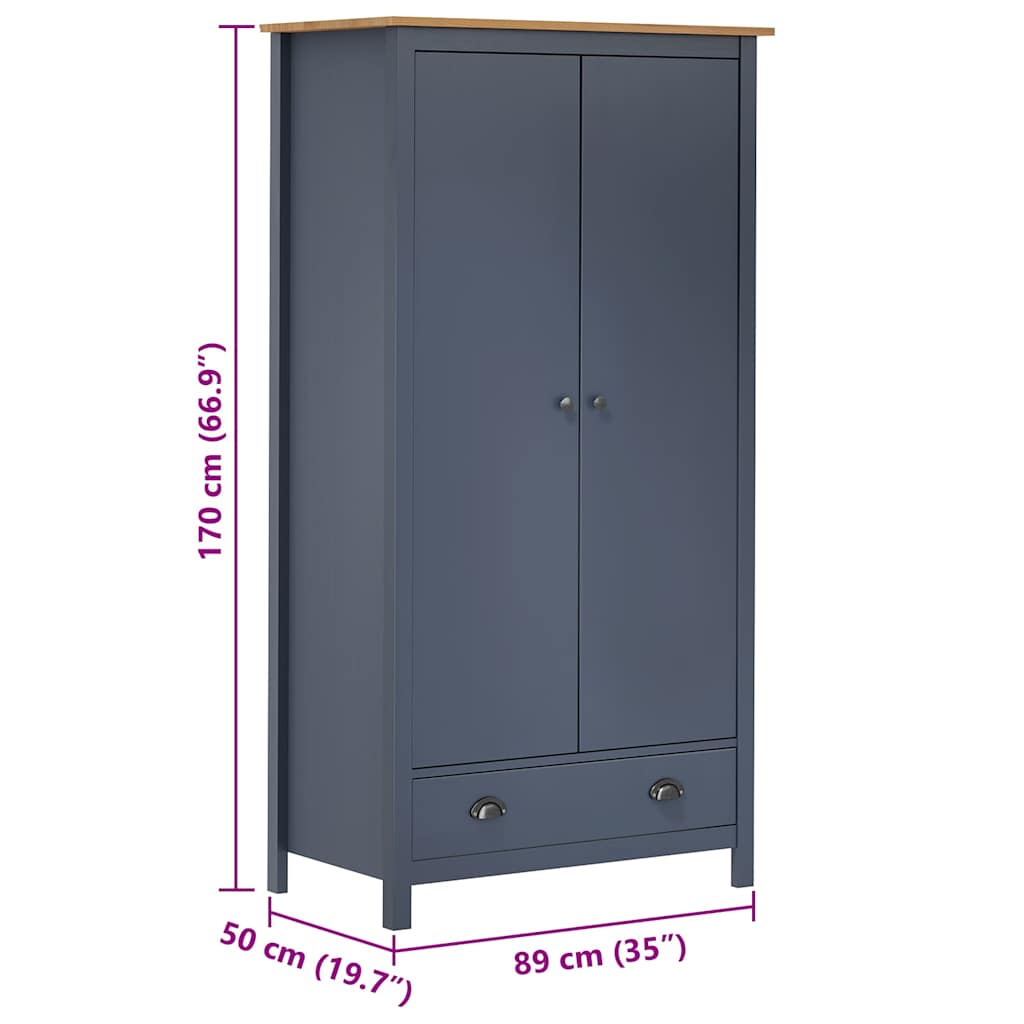 Wardrobe | Grey and Honey Brown | Solid Pine Wood | 89x50x170 cm