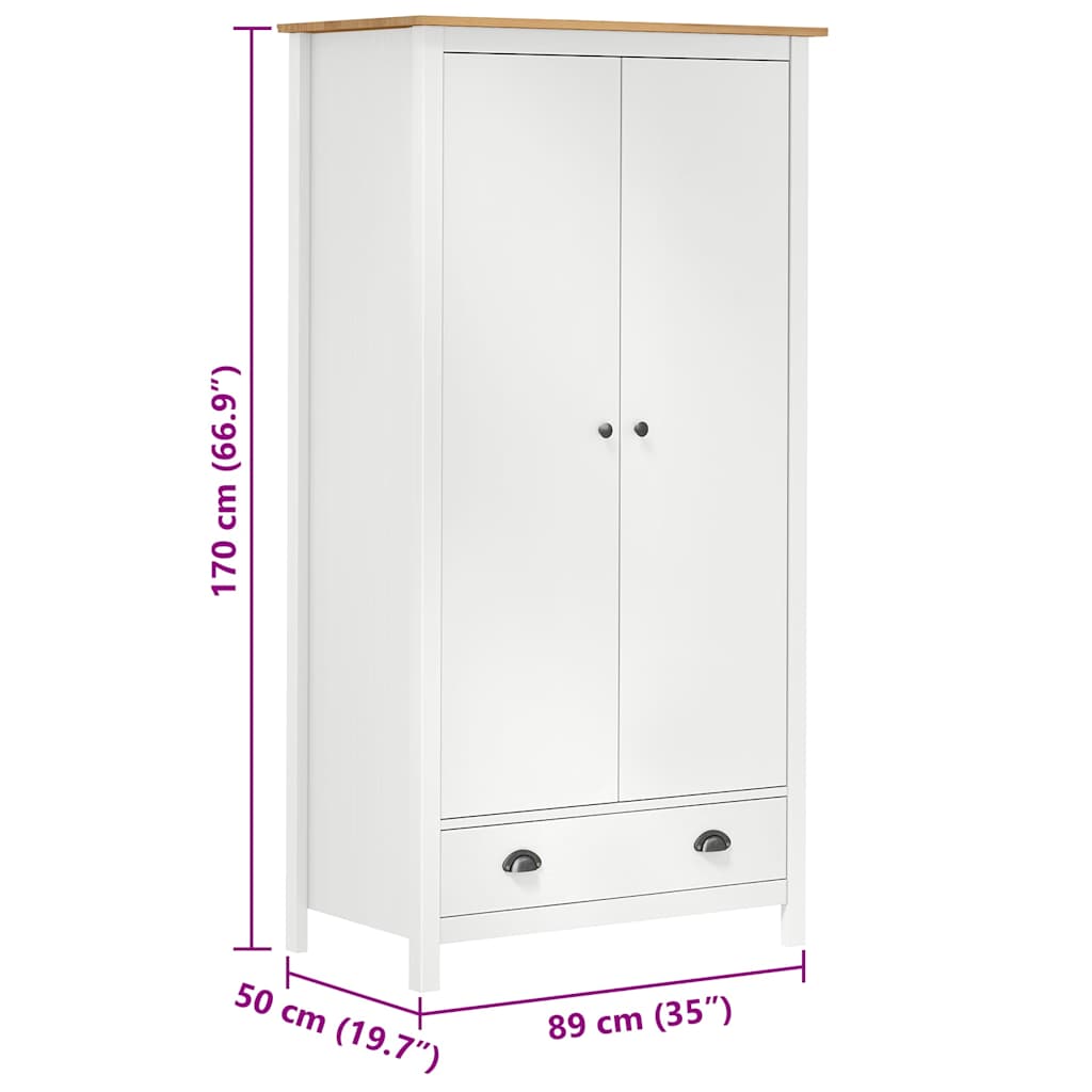 Wardrobe | White and Honey Brown | Solid Pine Wood | 89x50x170 cm