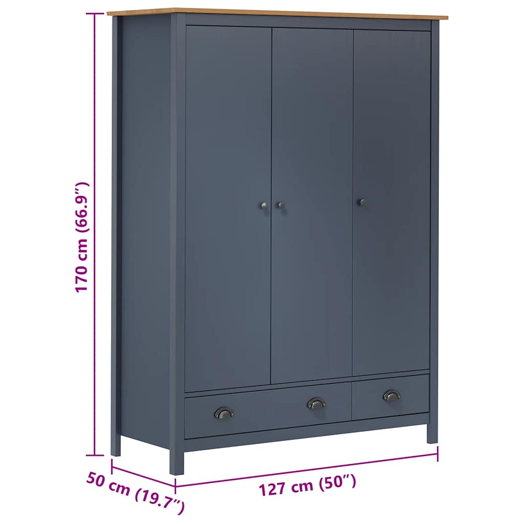 Wardrobe | Grey and Honey Brown | Solid Pine Wood | Standard | Wardrobe