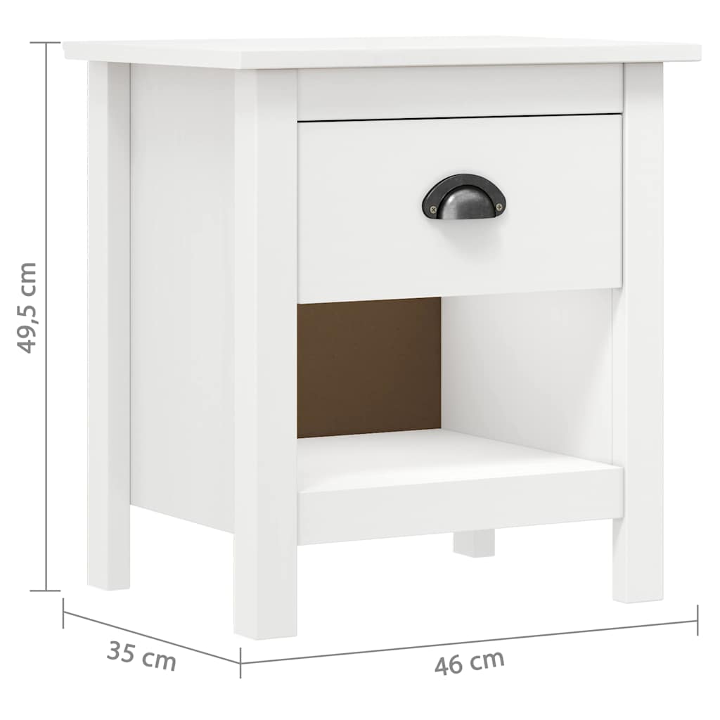 Bedside Cabinet | Set of 2 | White | Solid pine wood | Compact