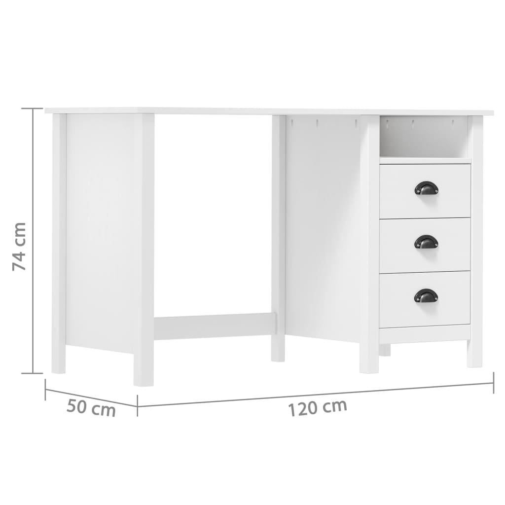 Desk Hill with 3 Drawers 120x50x74 cm Solid Pine Wood