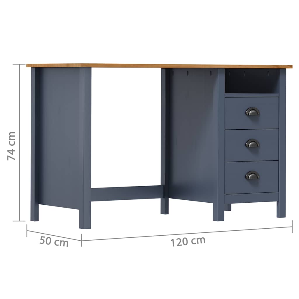 Desk | Grey and honey brown | Solid pine wood | 120x50x74 cm | Desk