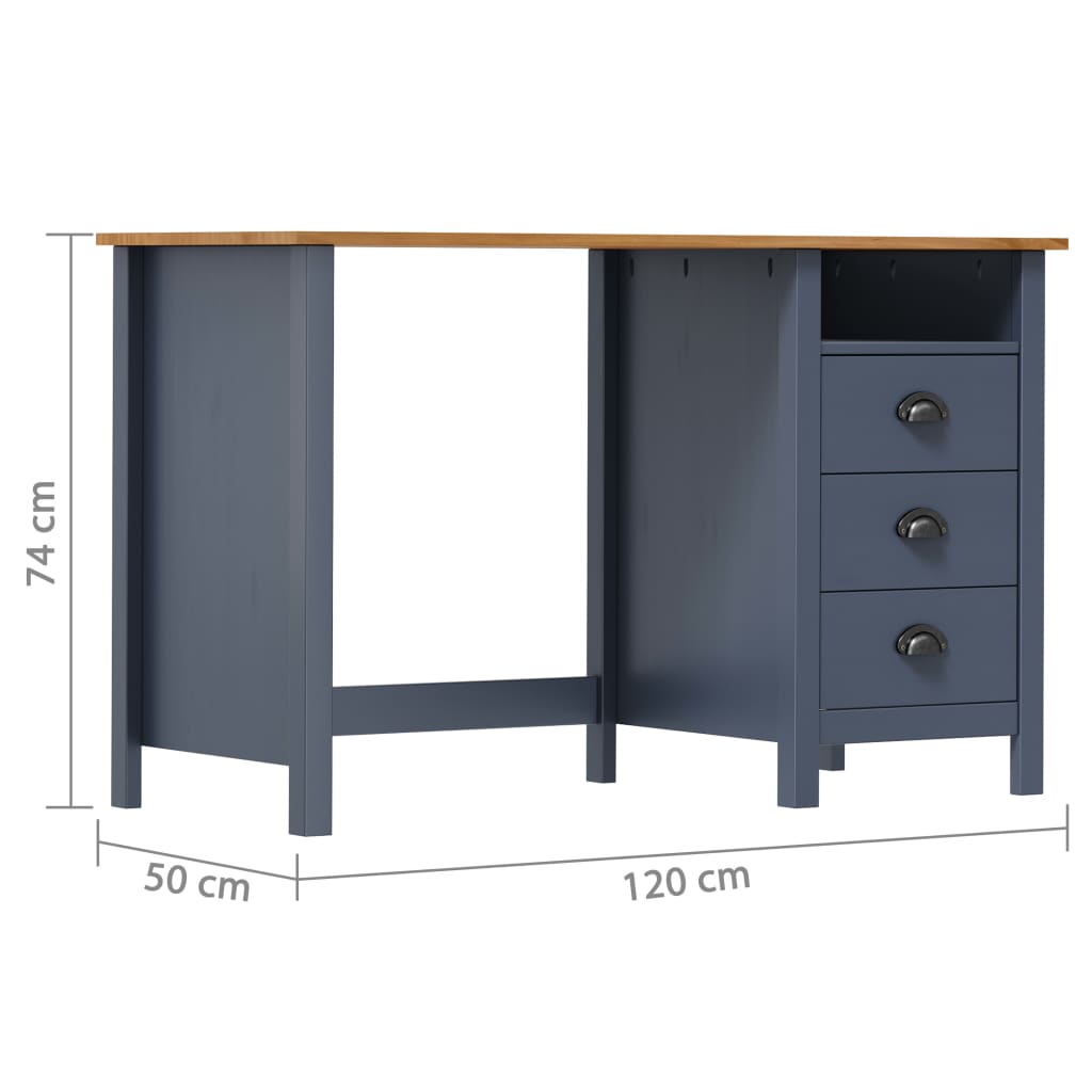 Desk Hill with 3 Drawers Grey 120x50x74 cm Solid Pine Wood