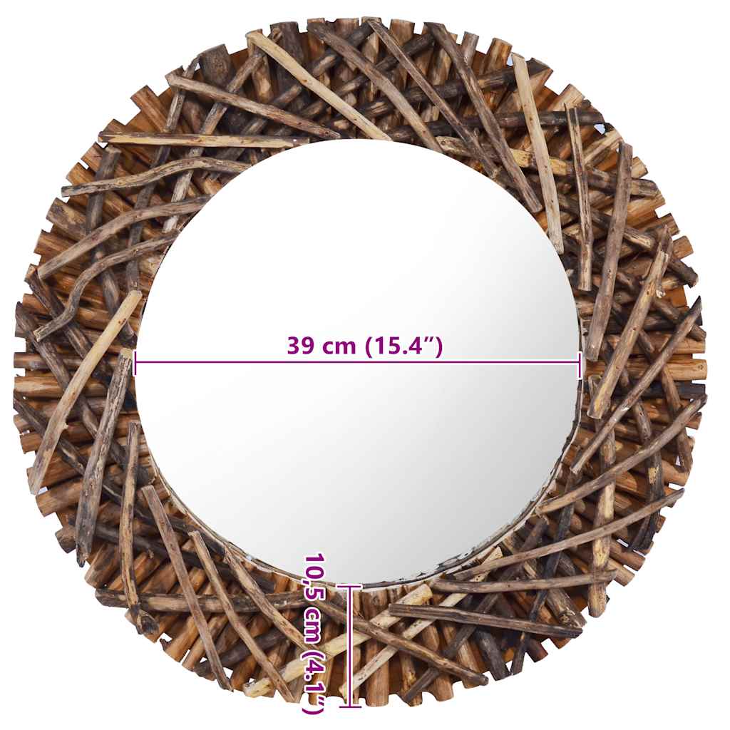 Mirror | Natural Teak | Solid teak wood and glass | 60 cm diameter