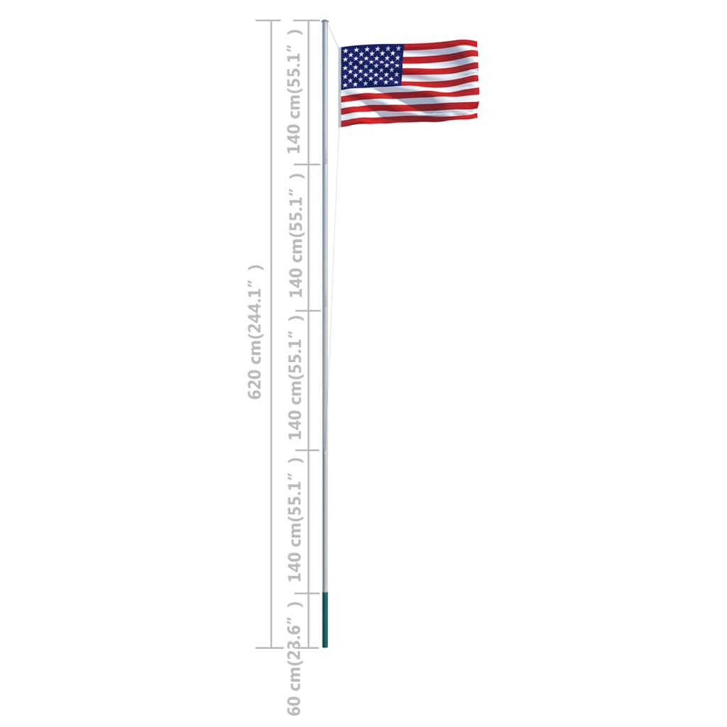 US Flag and Pole Aluminum 20.3'