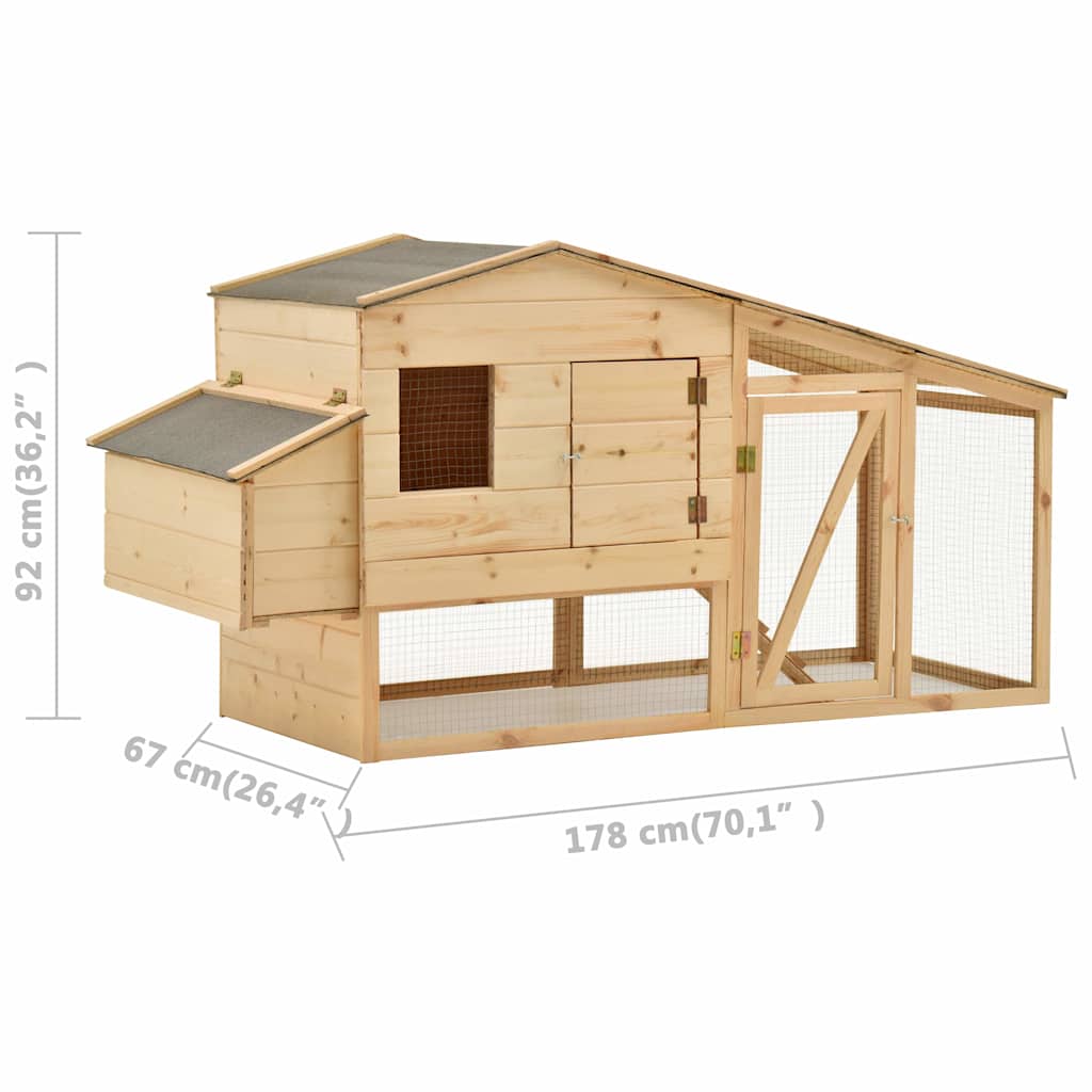 Chicken Coop | Natural Wood | Solid Pine Wood | 178x67x92 cm | Durable